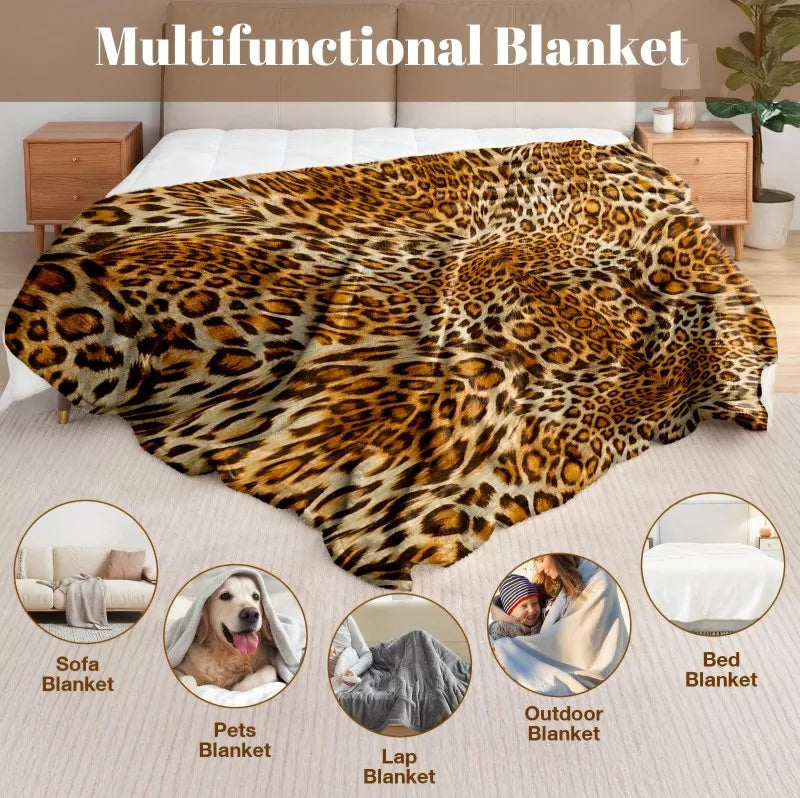 Soft Leopard Flannel Throw Blanket