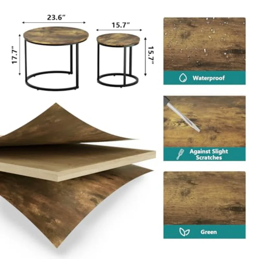 Rustic Round Nesting Table Set