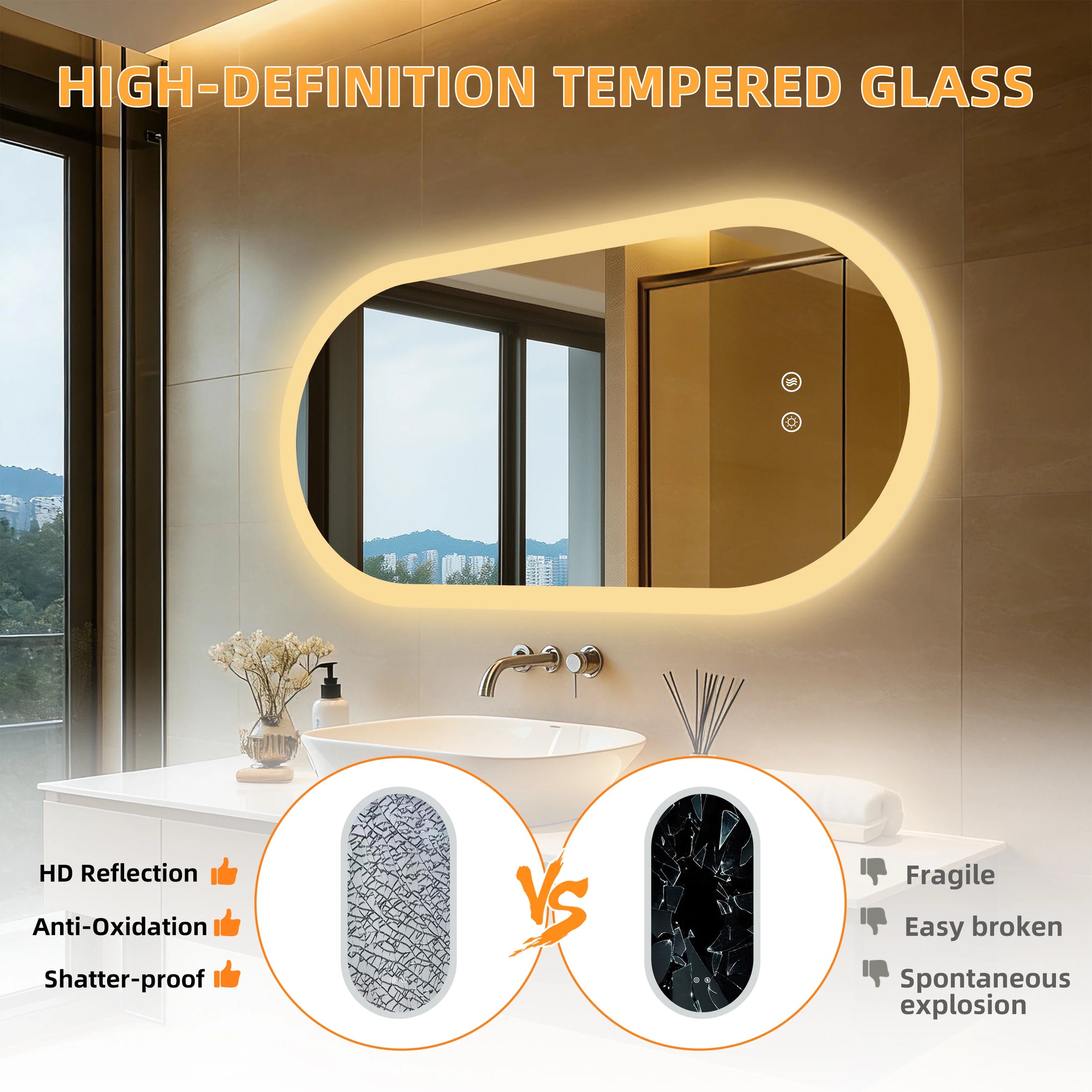 Smart Frameless Oval LED Bathroom Mirror