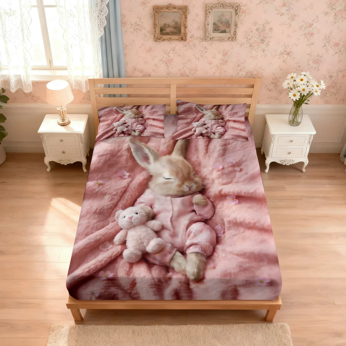 Cute Sleeping Rabbit Bed Set