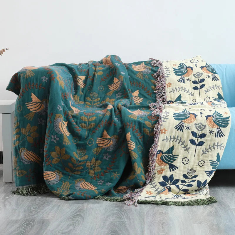 Bohemian Muslin Tassel Throw Blanket