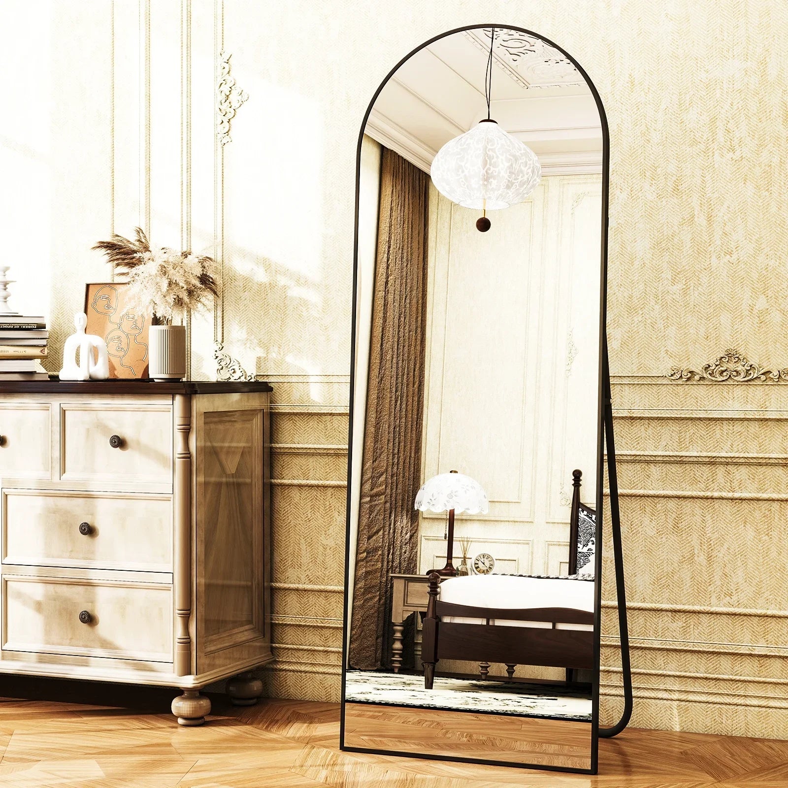 Black Arched Full-Length Floor Mirror