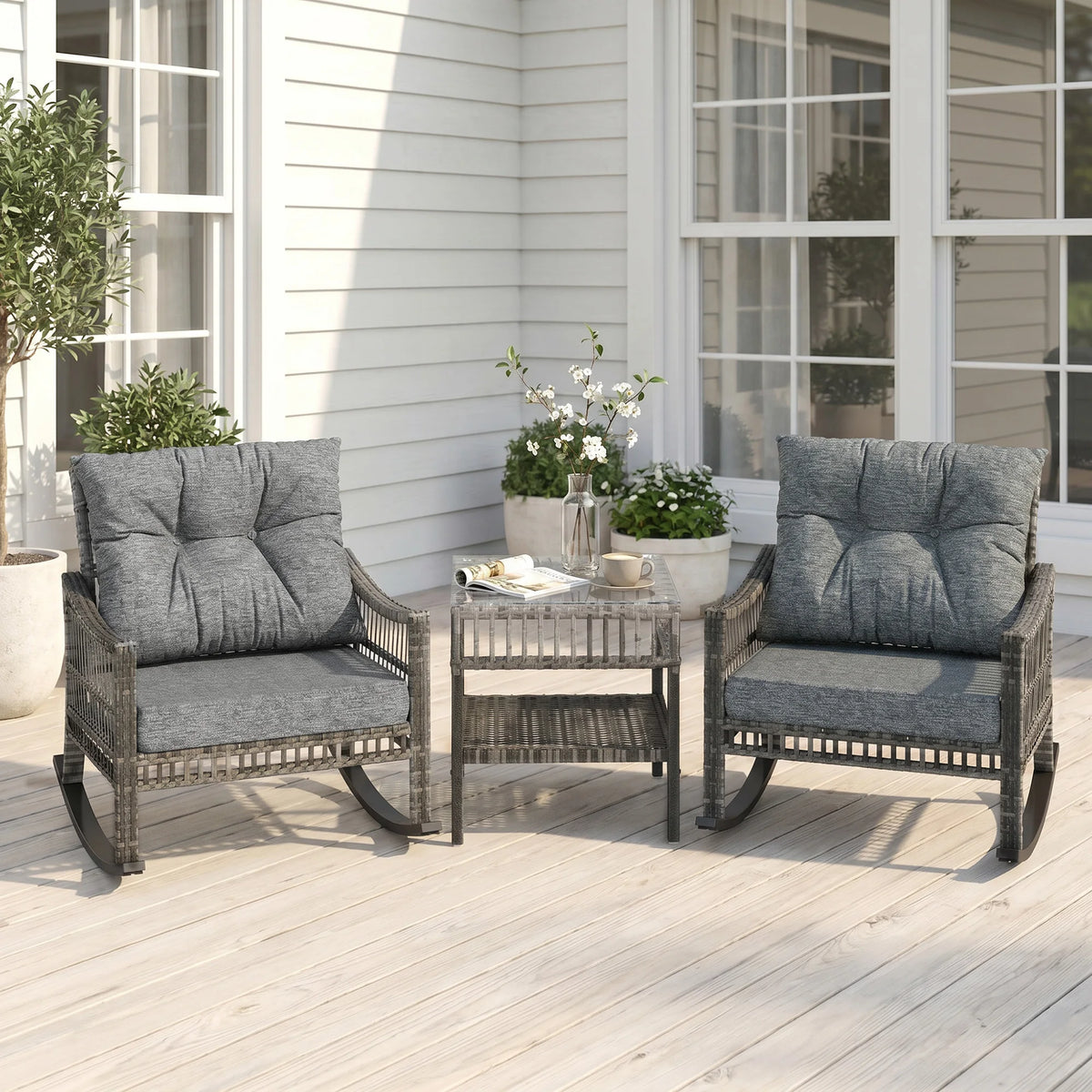 PE Rattan Rocking Set