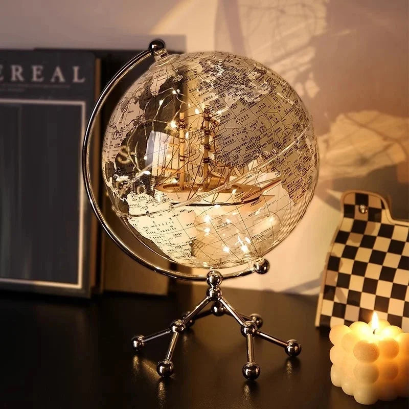 Luxury Modern Globe & Sailboat Metal Sculpture