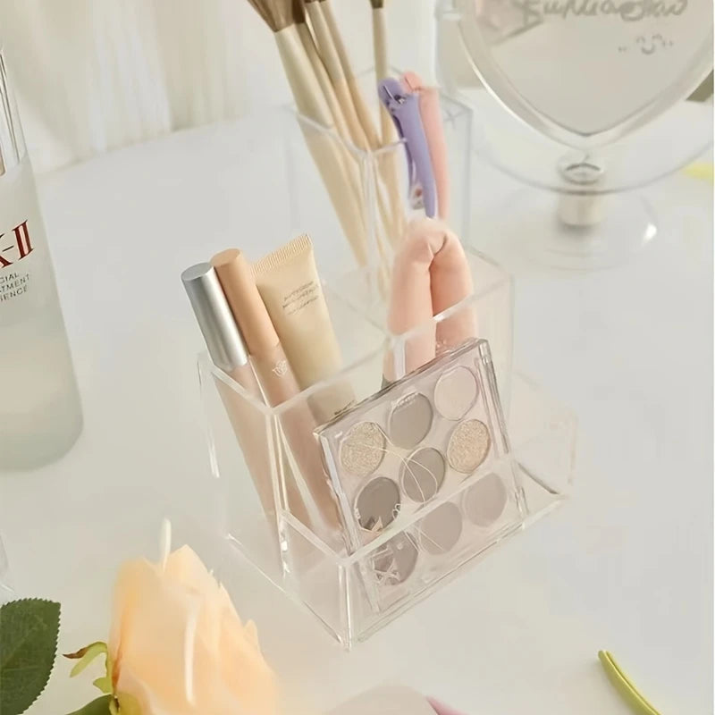 Clear Acrylic Three-Compartment Pen Holder