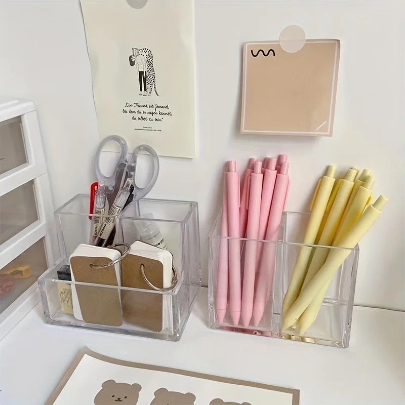 Clear Acrylic Three-Compartment Pen Holder