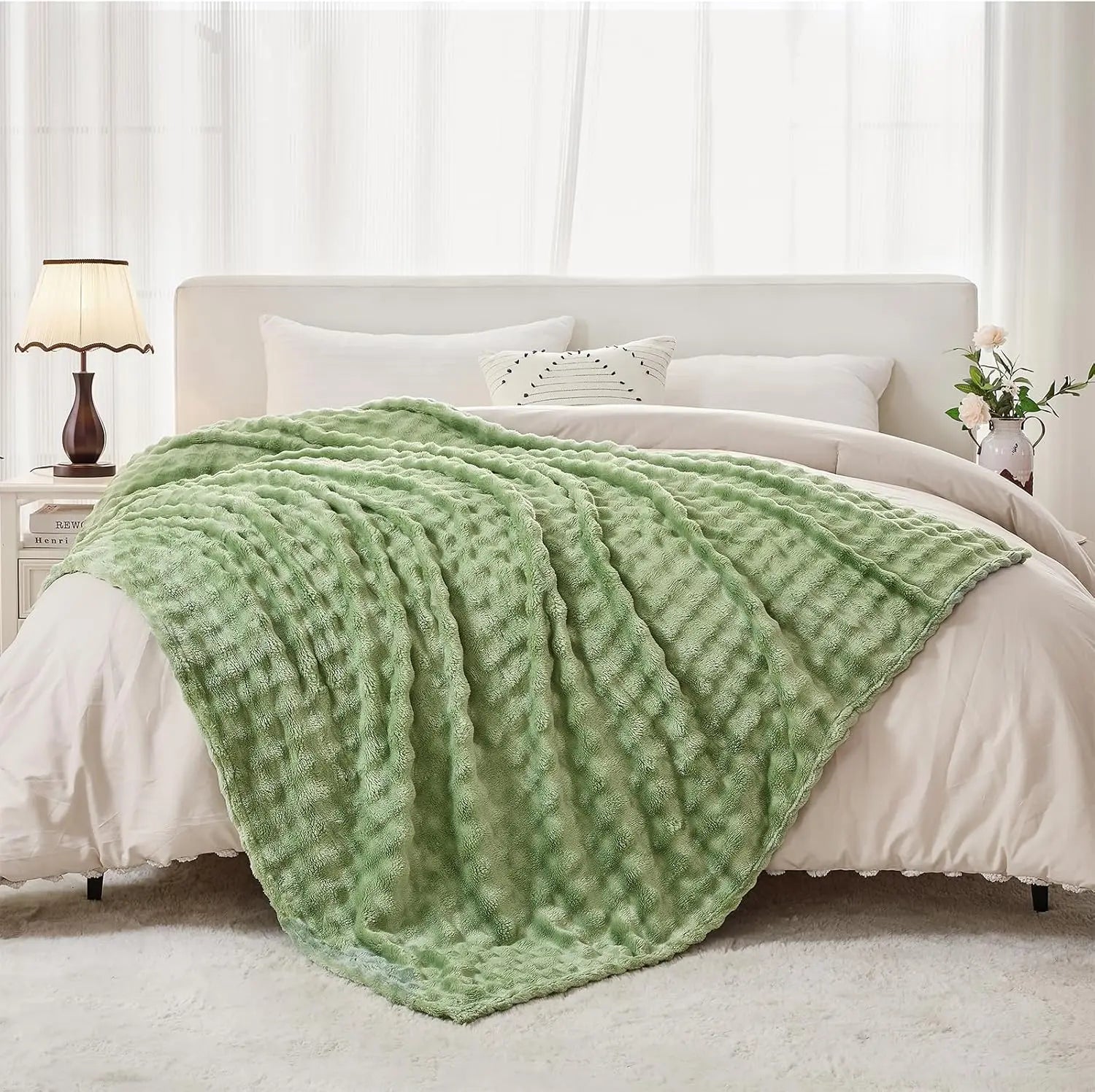 Sage Green Bubble Fleece Blanket