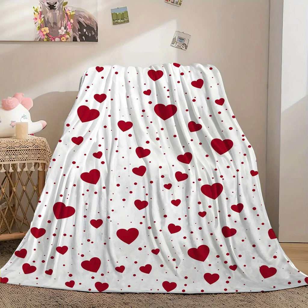 Cozy Heart-Print Plush Blanket