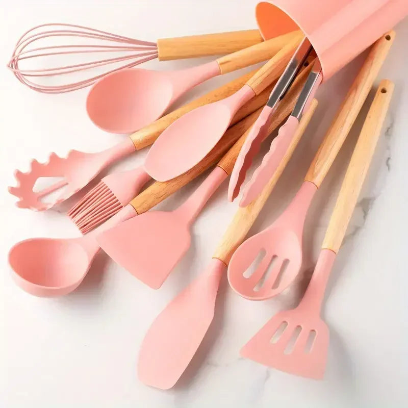 Colorful 12-Piece Wooden Handle Utensils