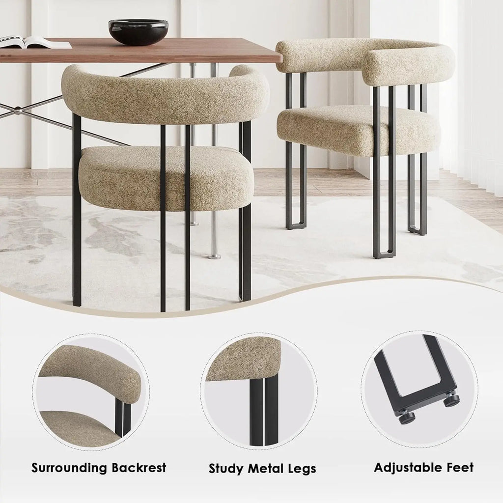 Bouclé Fabric Dining Armchairs Set