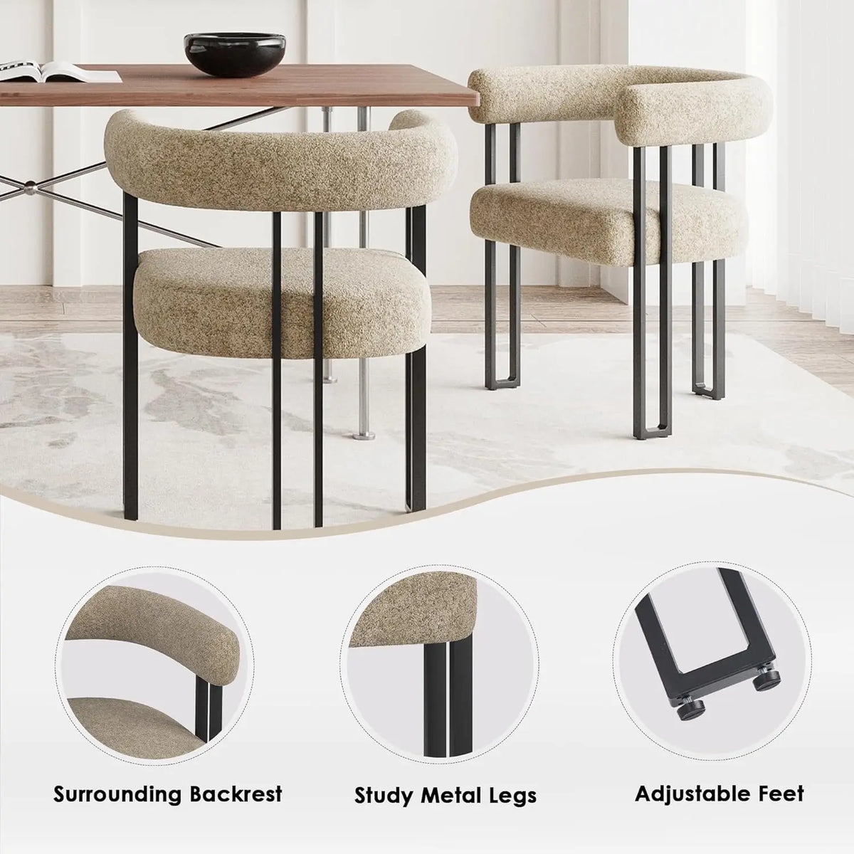 Bouclé Fabric Dining Armchairs Set