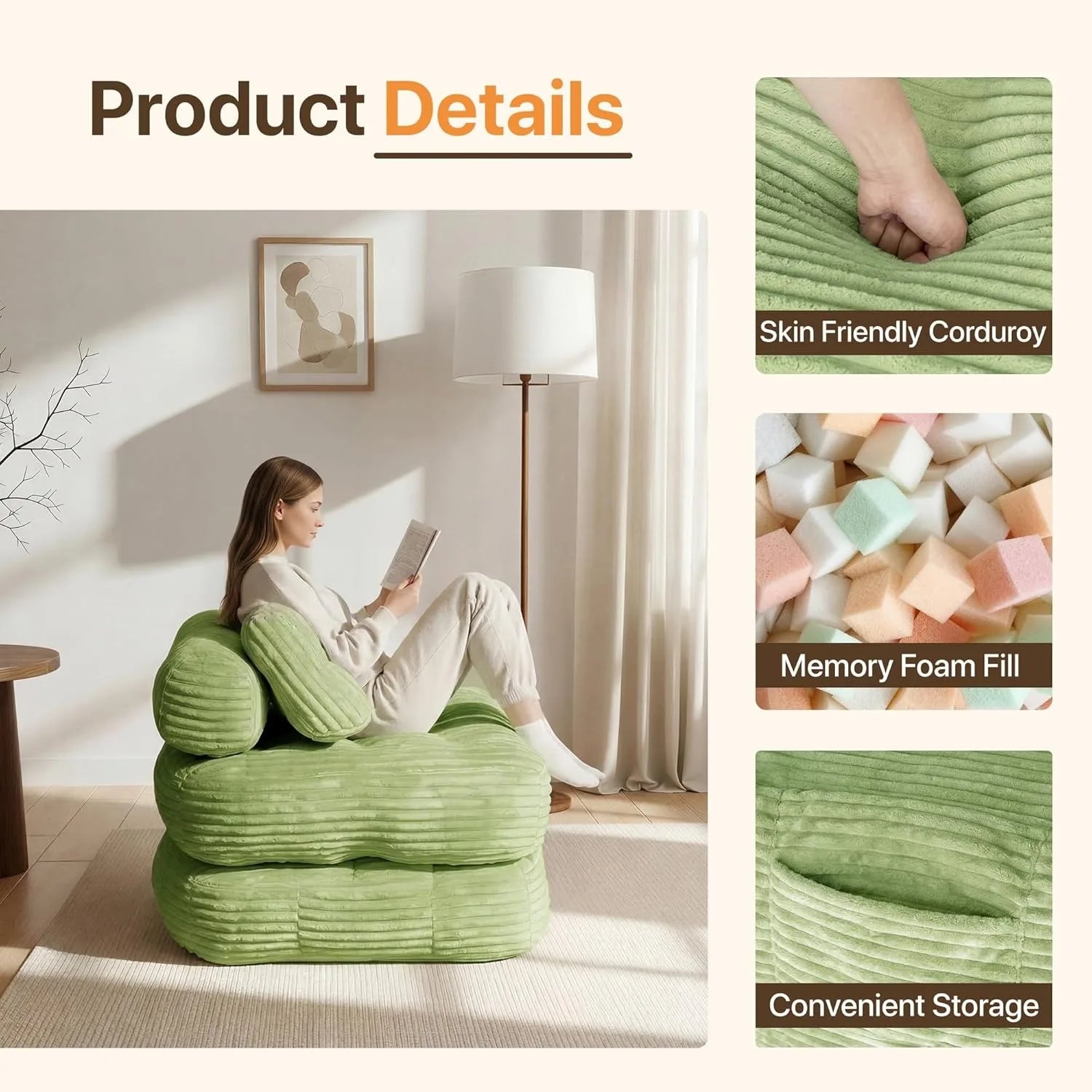 Green Foldable Sofa Bed Chair