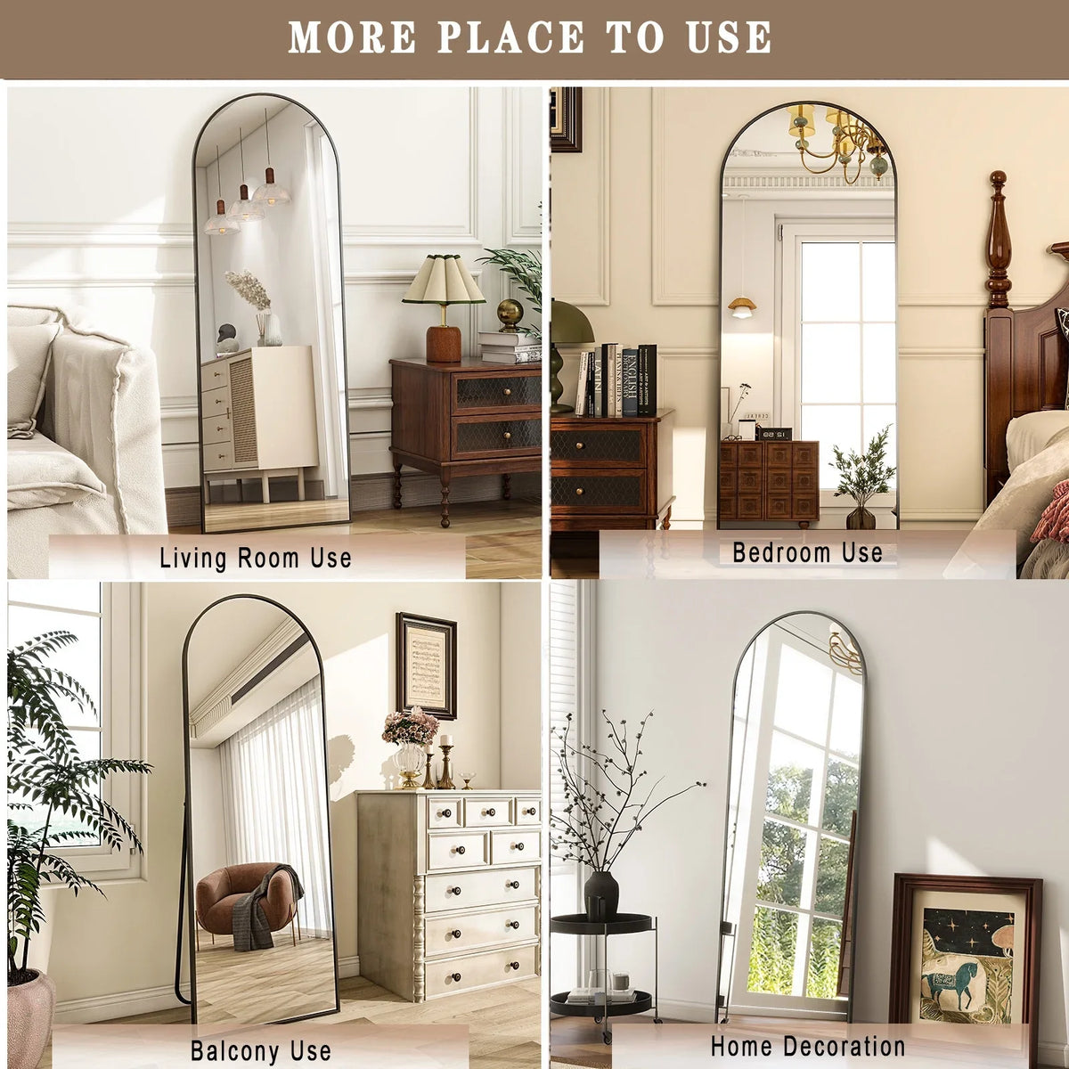 Black Arched Full-Length Floor Mirror