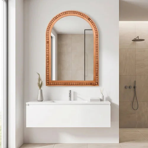 Beaded Arched Wood Mirror 24x36