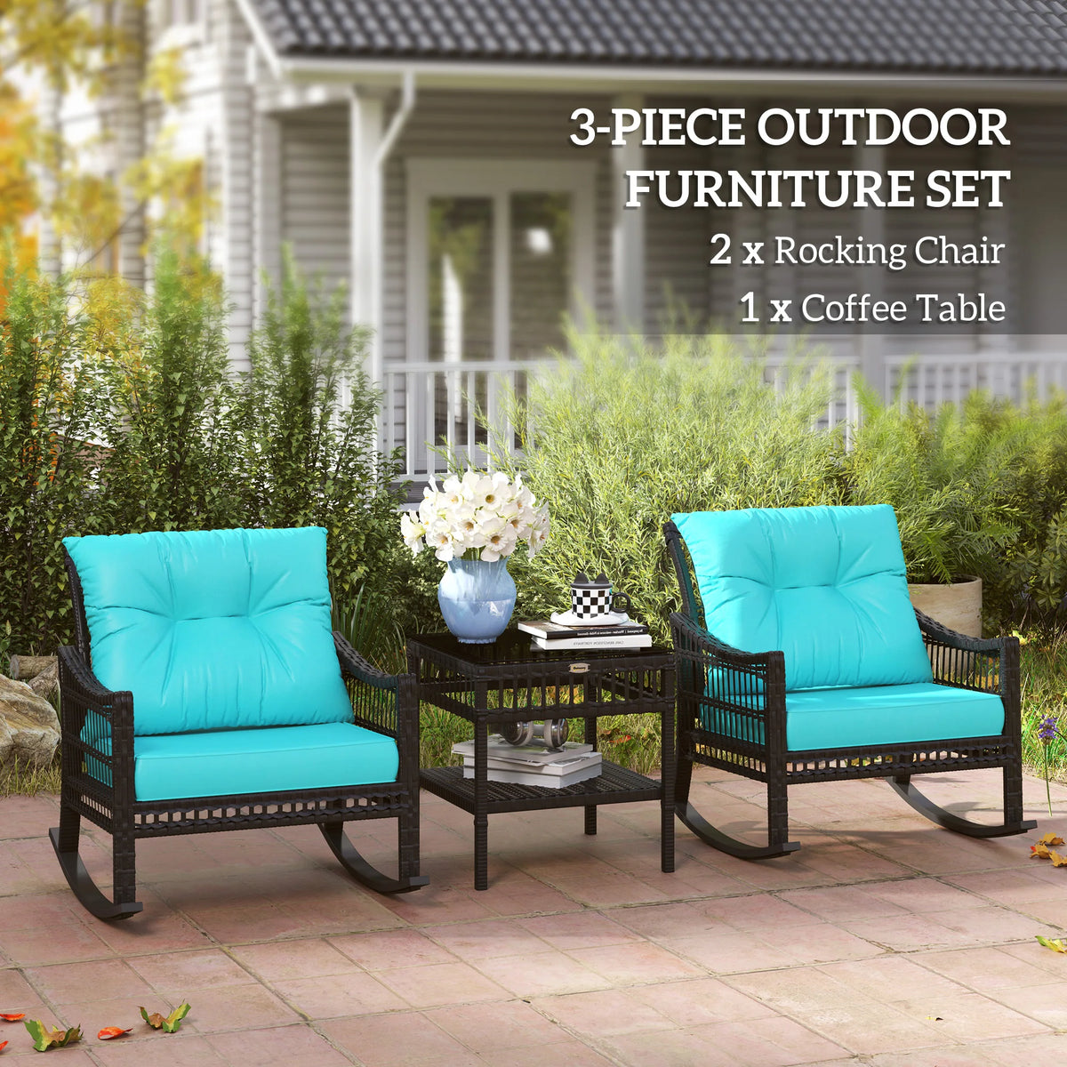 Turquoise PE Rattan Rocking Chairs