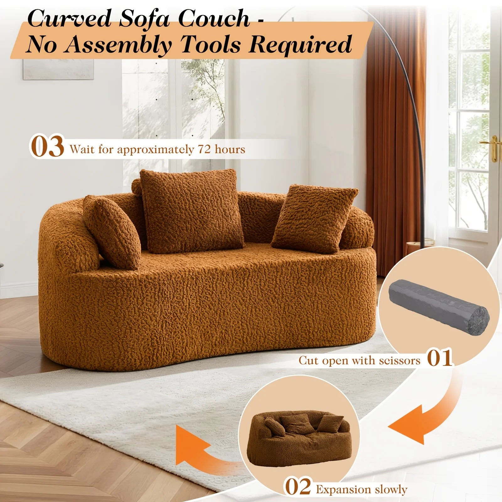 Luxurious Curved Chenille Loveseat Sofa