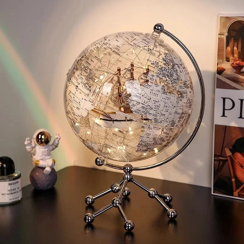 Luxury Modern Globe & Sailboat Metal Sculpture