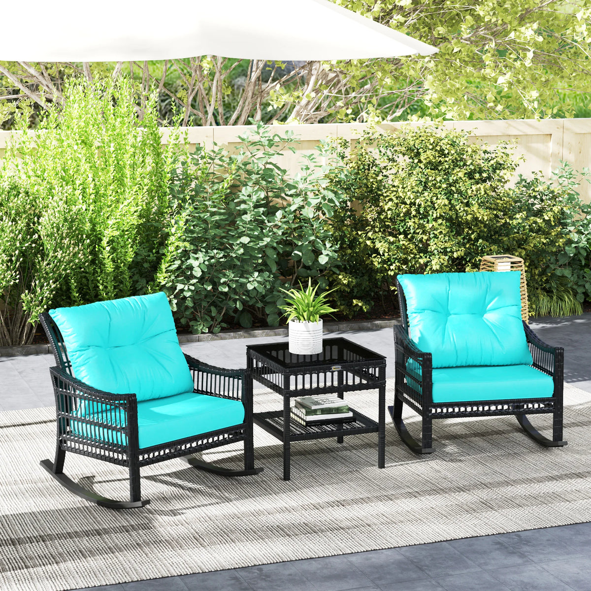 Turquoise PE Rattan Rocking Chairs