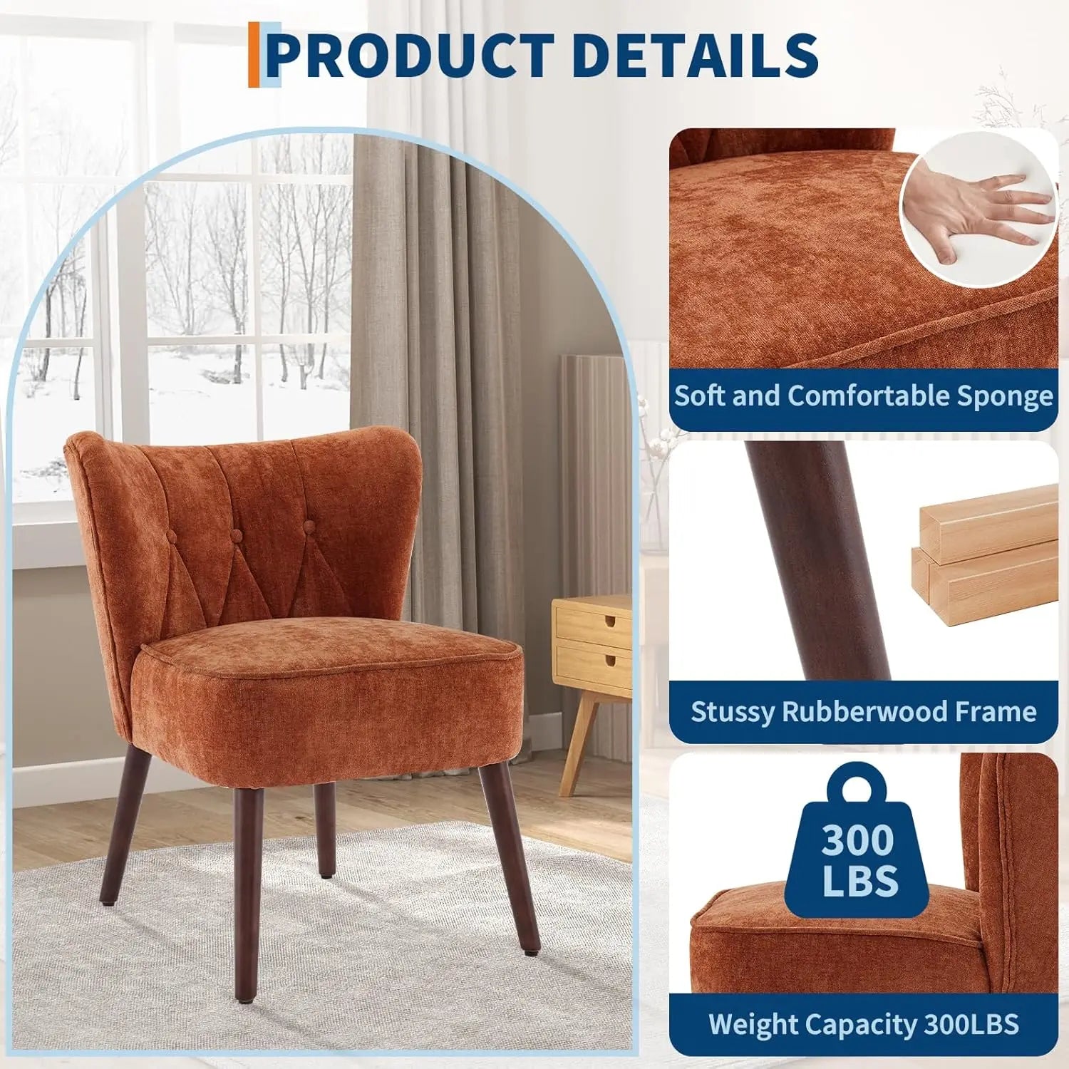 Modern Upholstered Wood Leg Armchair