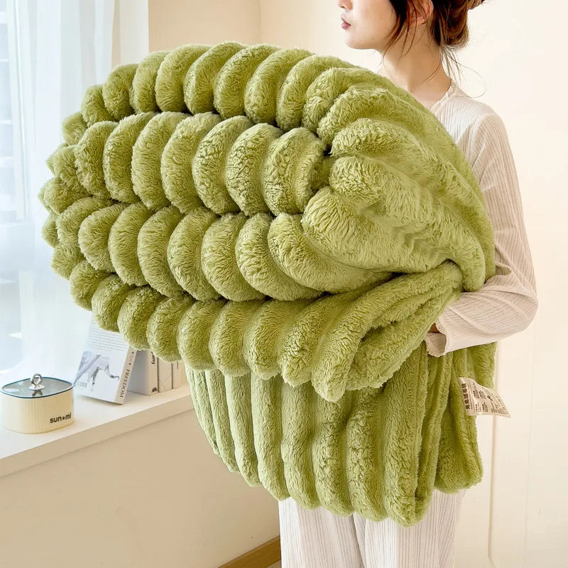 Cozy Striped Plush Throw Blanket