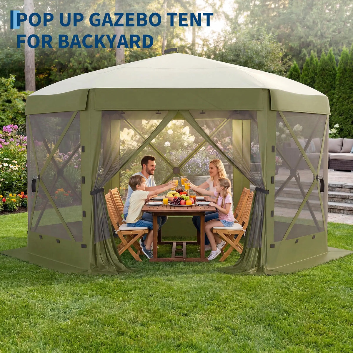 11×11 ft Pop-Up Screen Gazebo with Removable Wind Walls