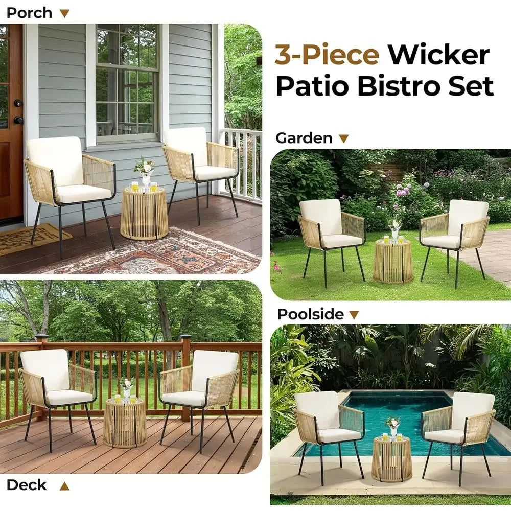 All-Weather PE Wicker 3-Piece Patio Bistro Set