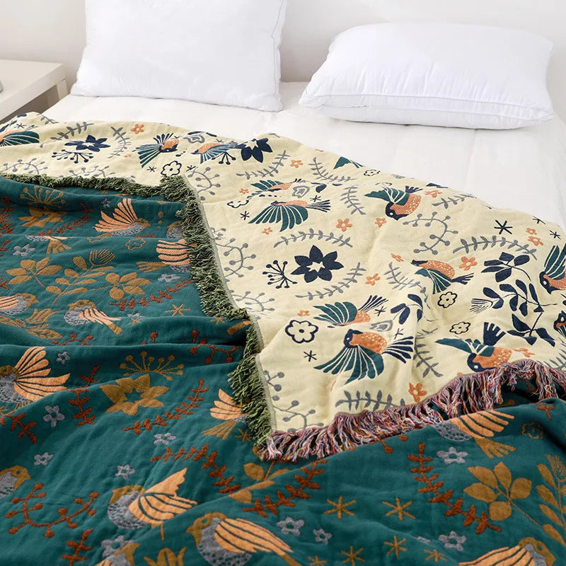 Bohemian Muslin Tassel Throw Blanket
