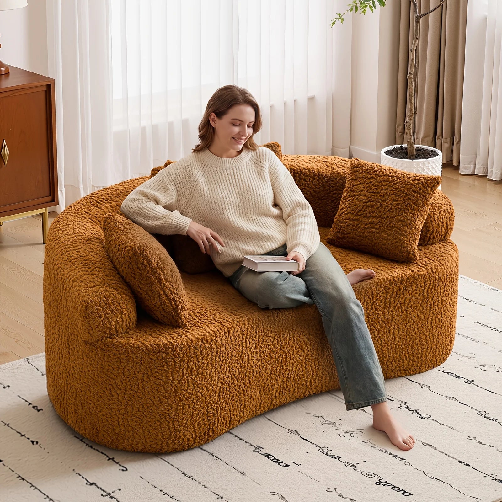 Luxurious Curved Chenille Loveseat Sofa