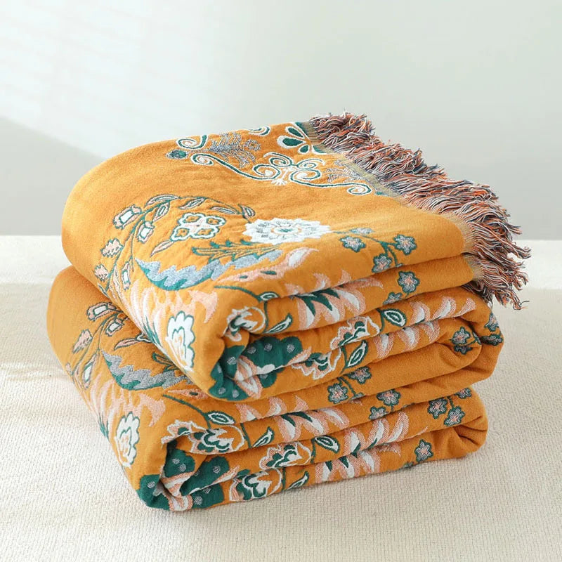 Bohemian Muslin Tassel Throw Blanket