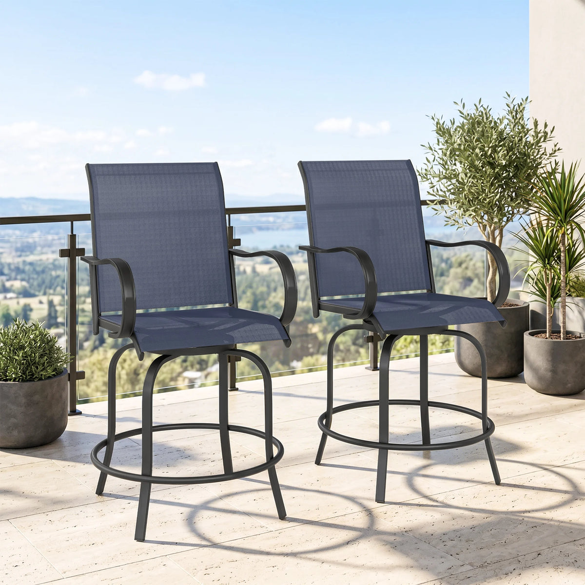 Navy Blue Swivel Bar Stools