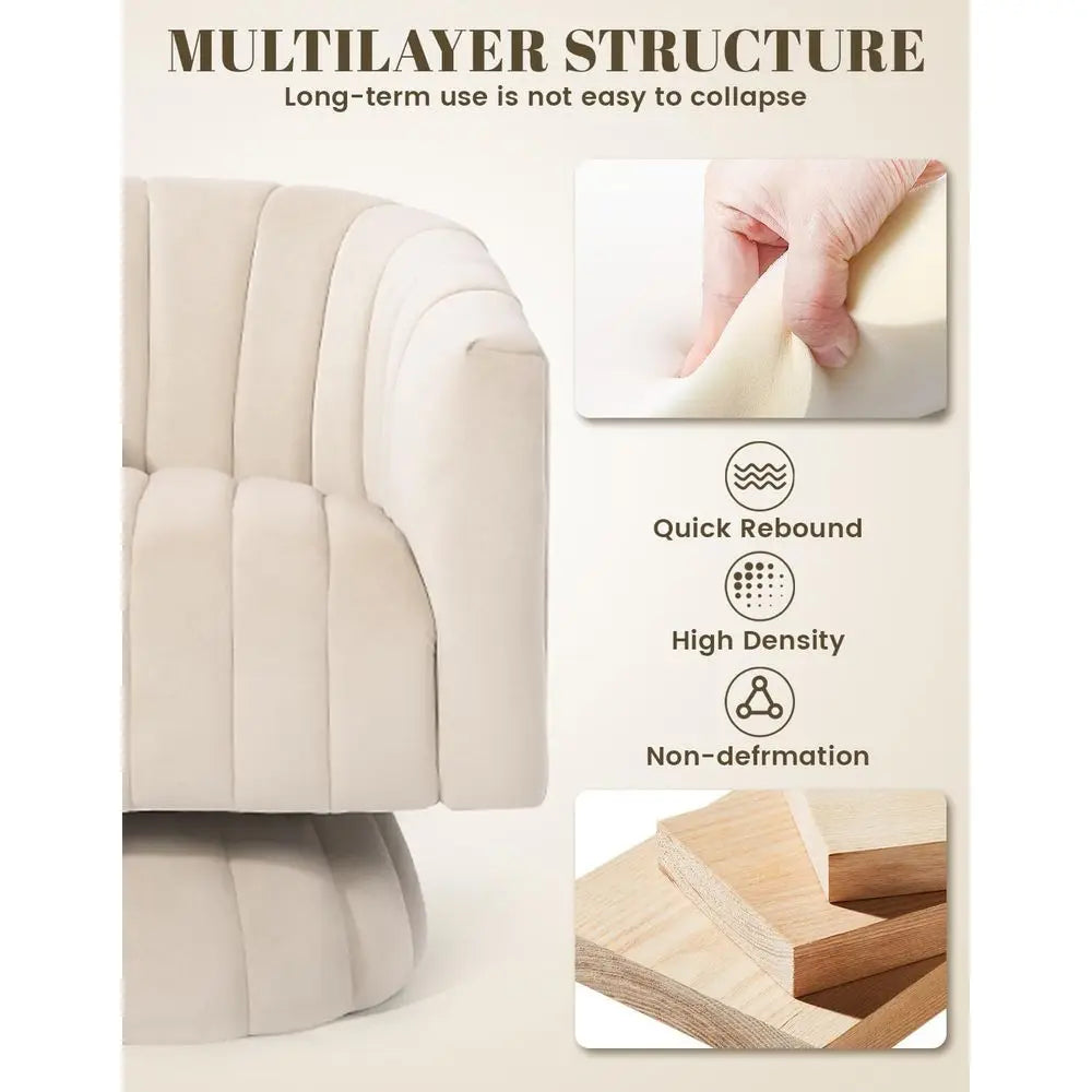 Beige Velvet Swivel Barrel Chair