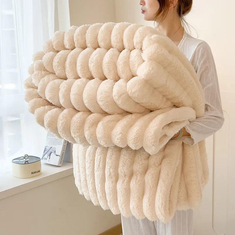 Cozy Striped Plush Throw Blanket