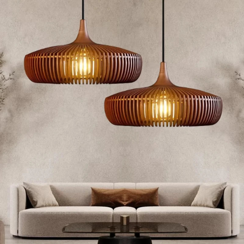 Wabi-Sabi Hollowed Wooden Pendant Light