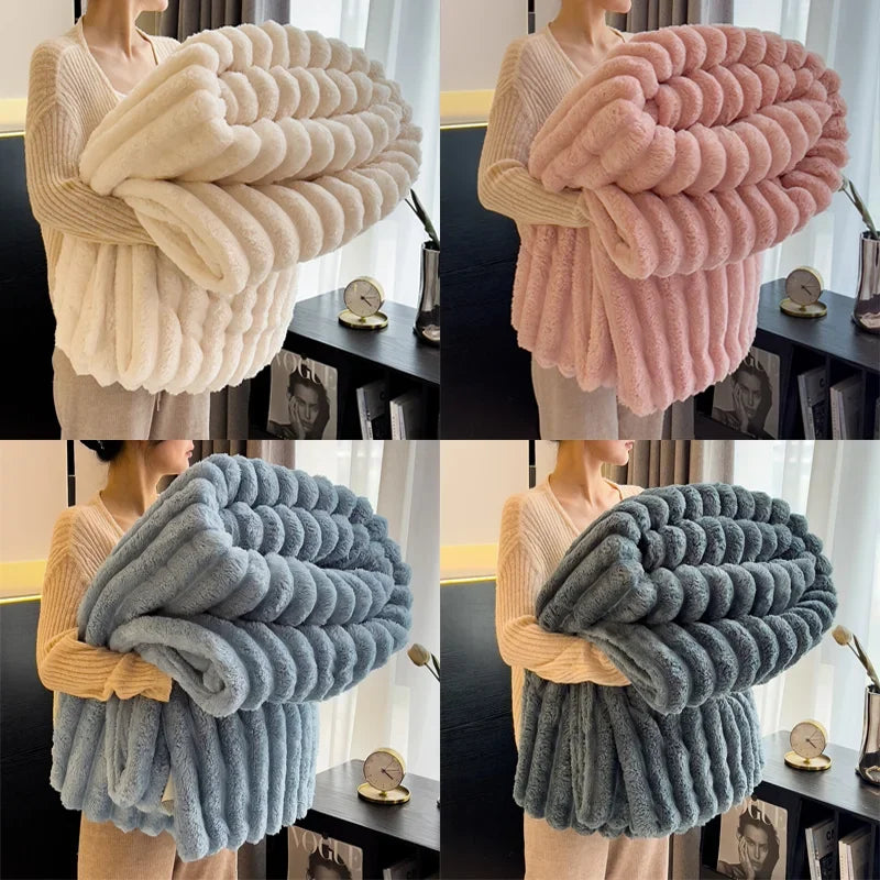 Soft Striped Fleece Throw Blanket