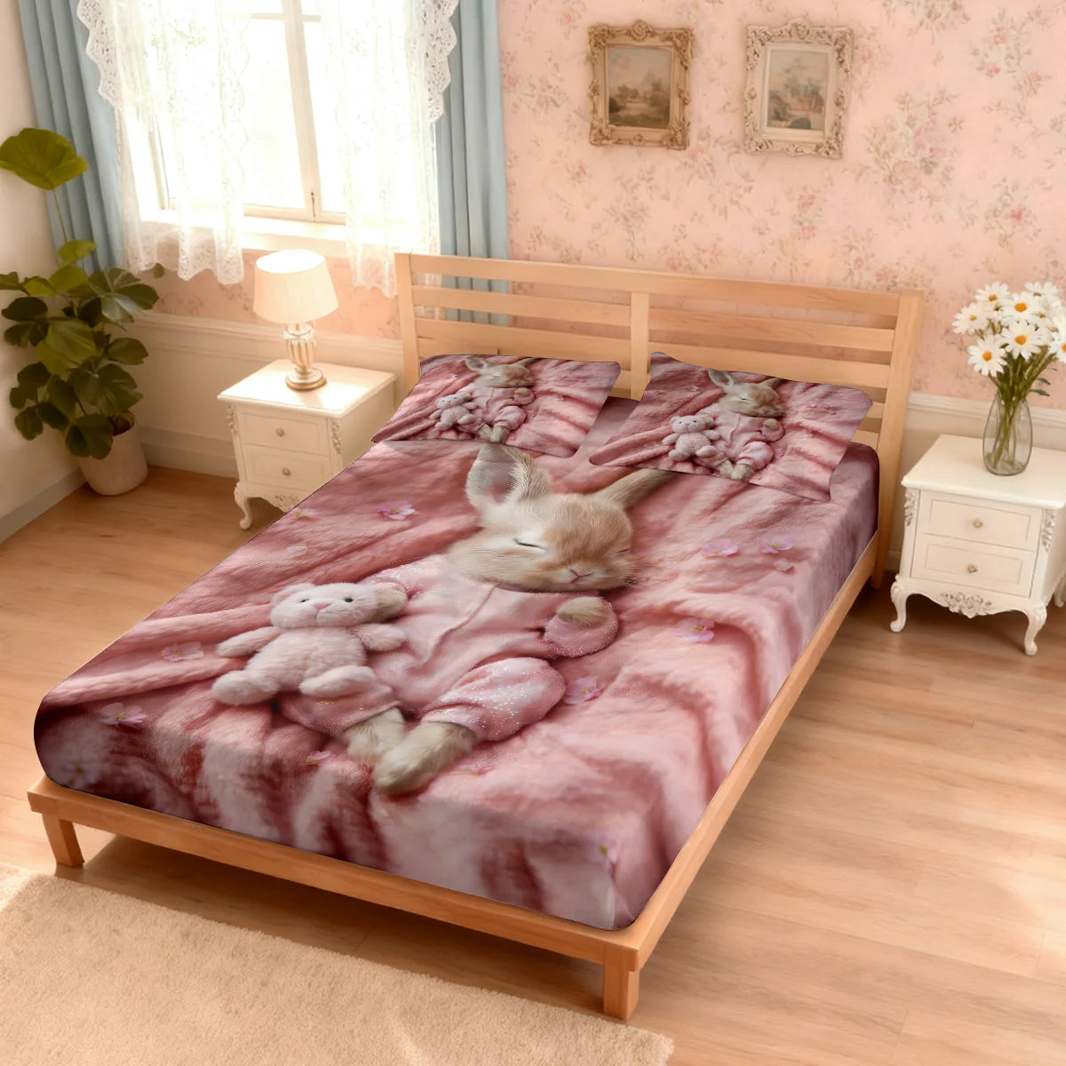 Cute Sleeping Rabbit Bed Set