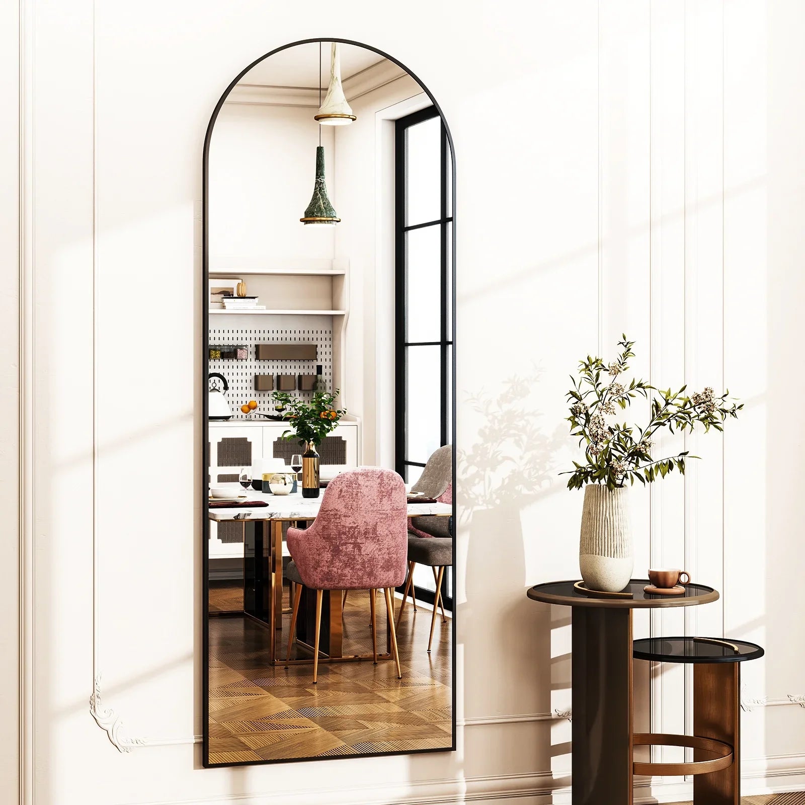 Black Arched Full-Length Floor Mirror