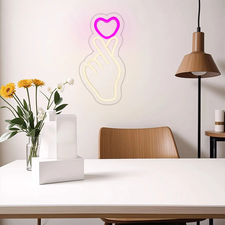 Pink Love Hand Neon Sign