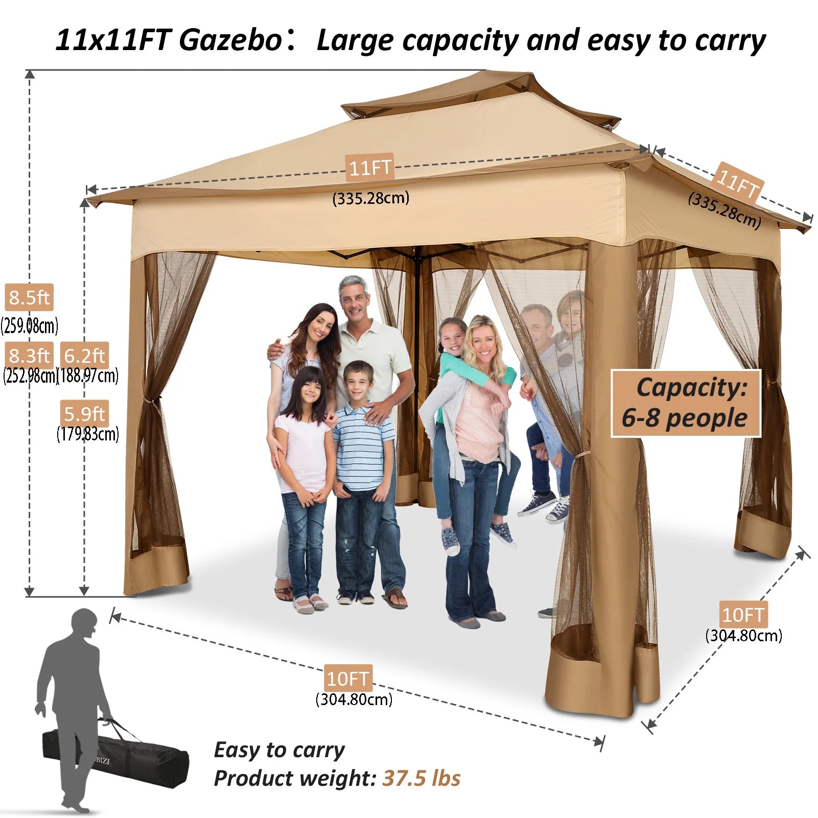 11×11 One-Push Pop-Up Gazebo with Mosquito Netting