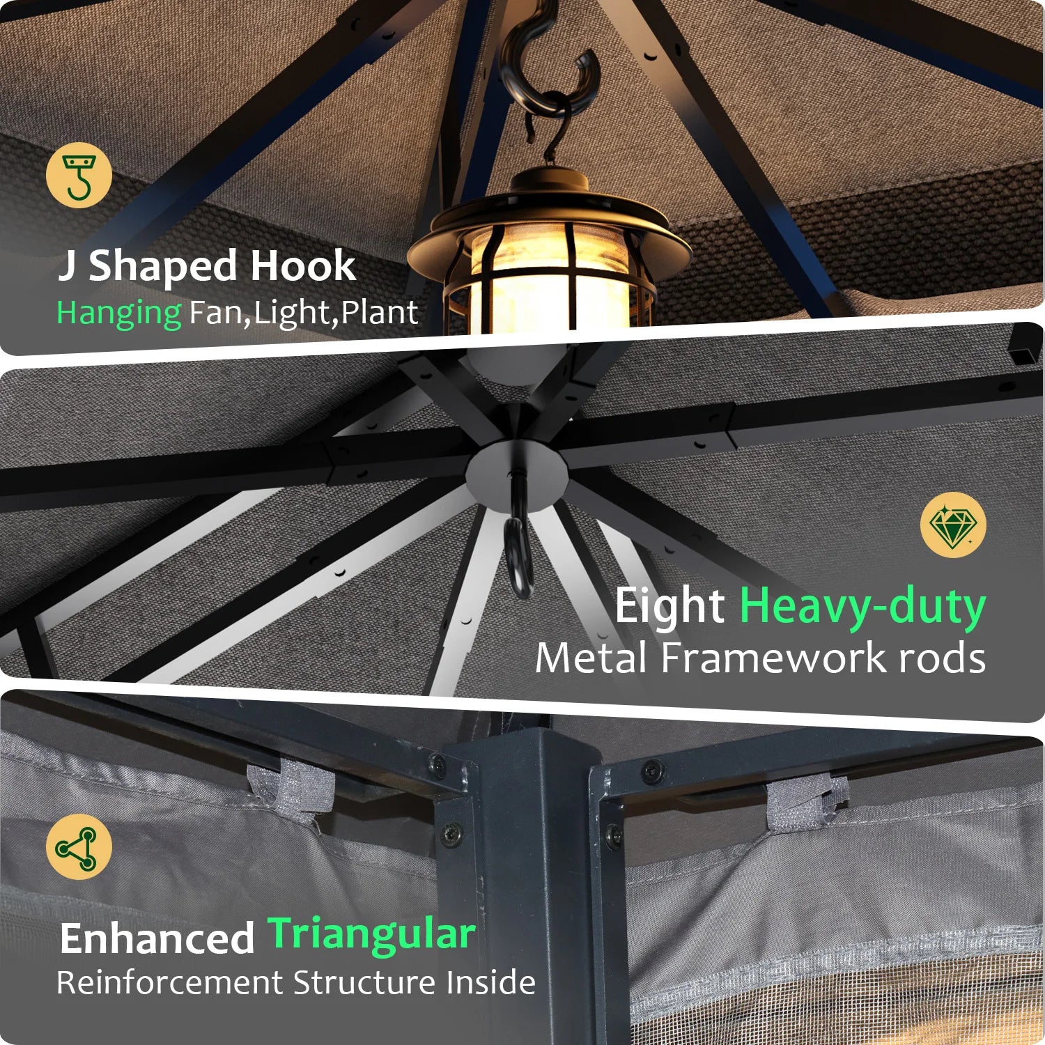 8×8 ft Double-Roof Gazebo with Netting & Curtains