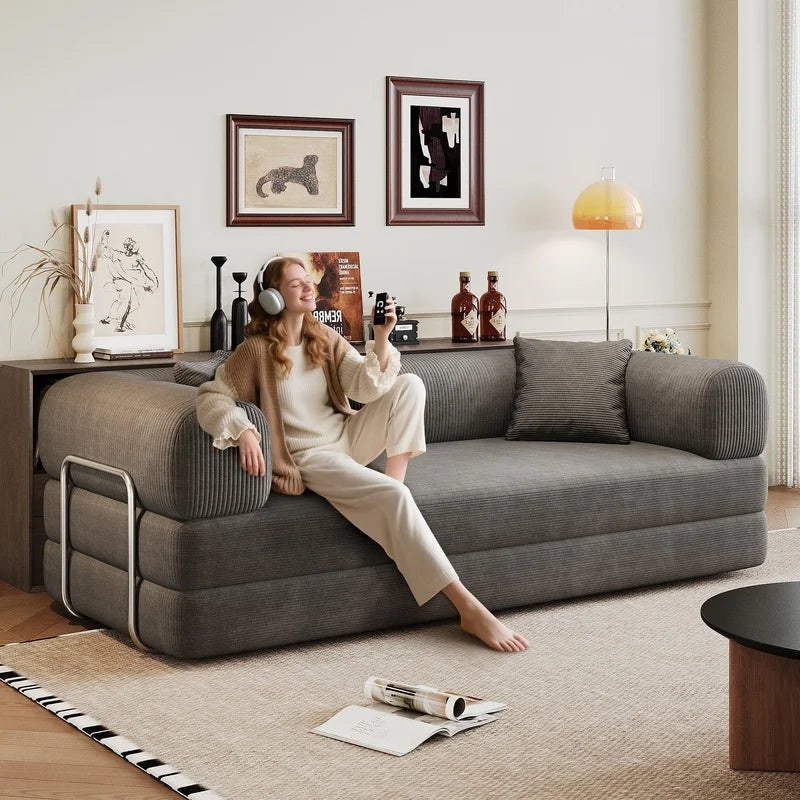 Grey Corduroy Convertible Sofa Bed