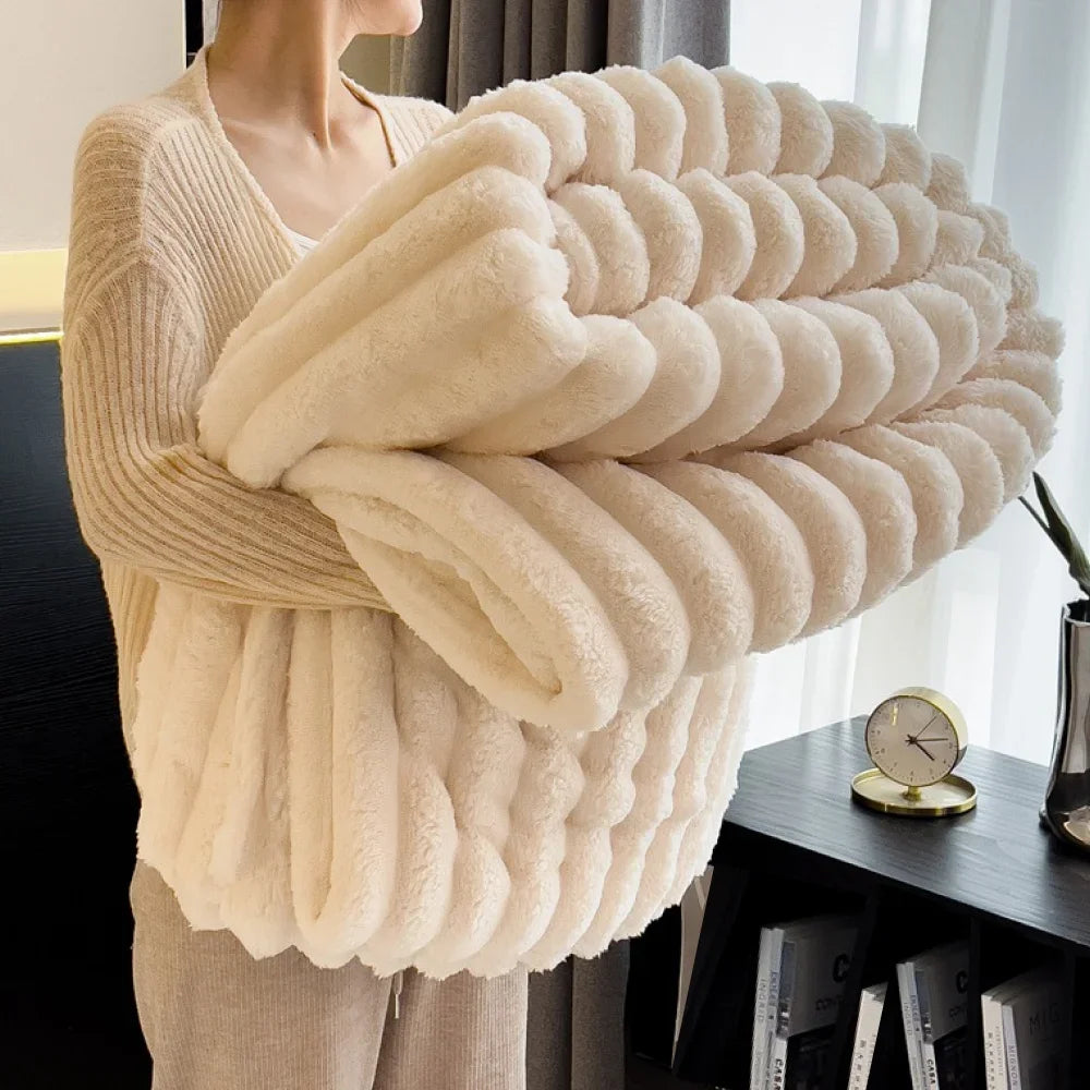 Soft Striped Fleece Throw Blanket