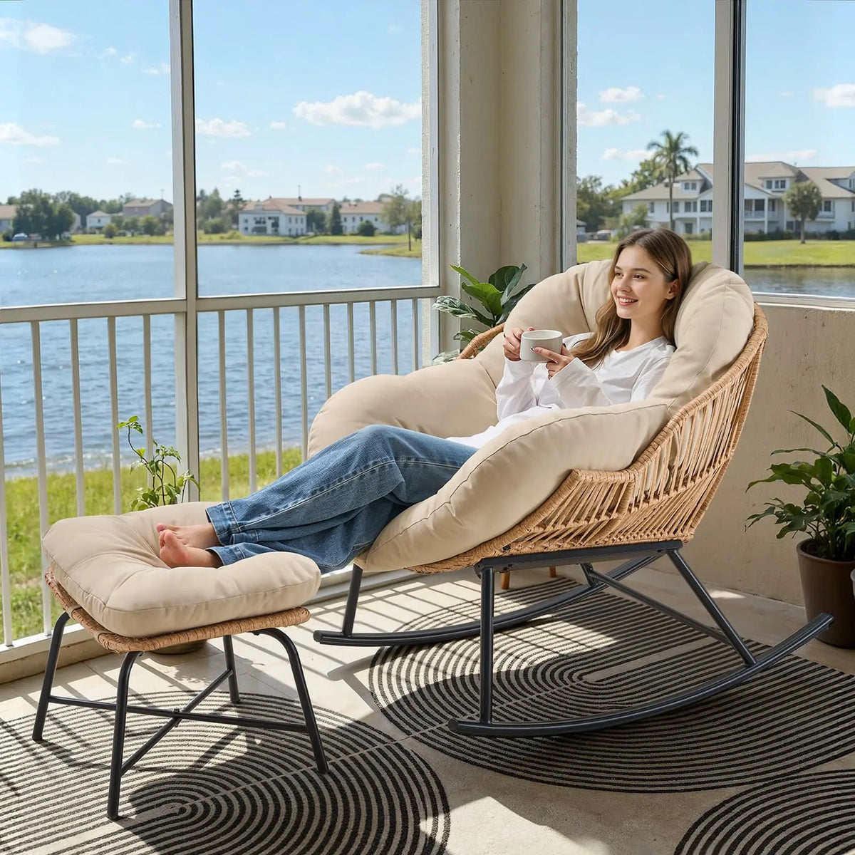 Papasan Rocker with Ottoman