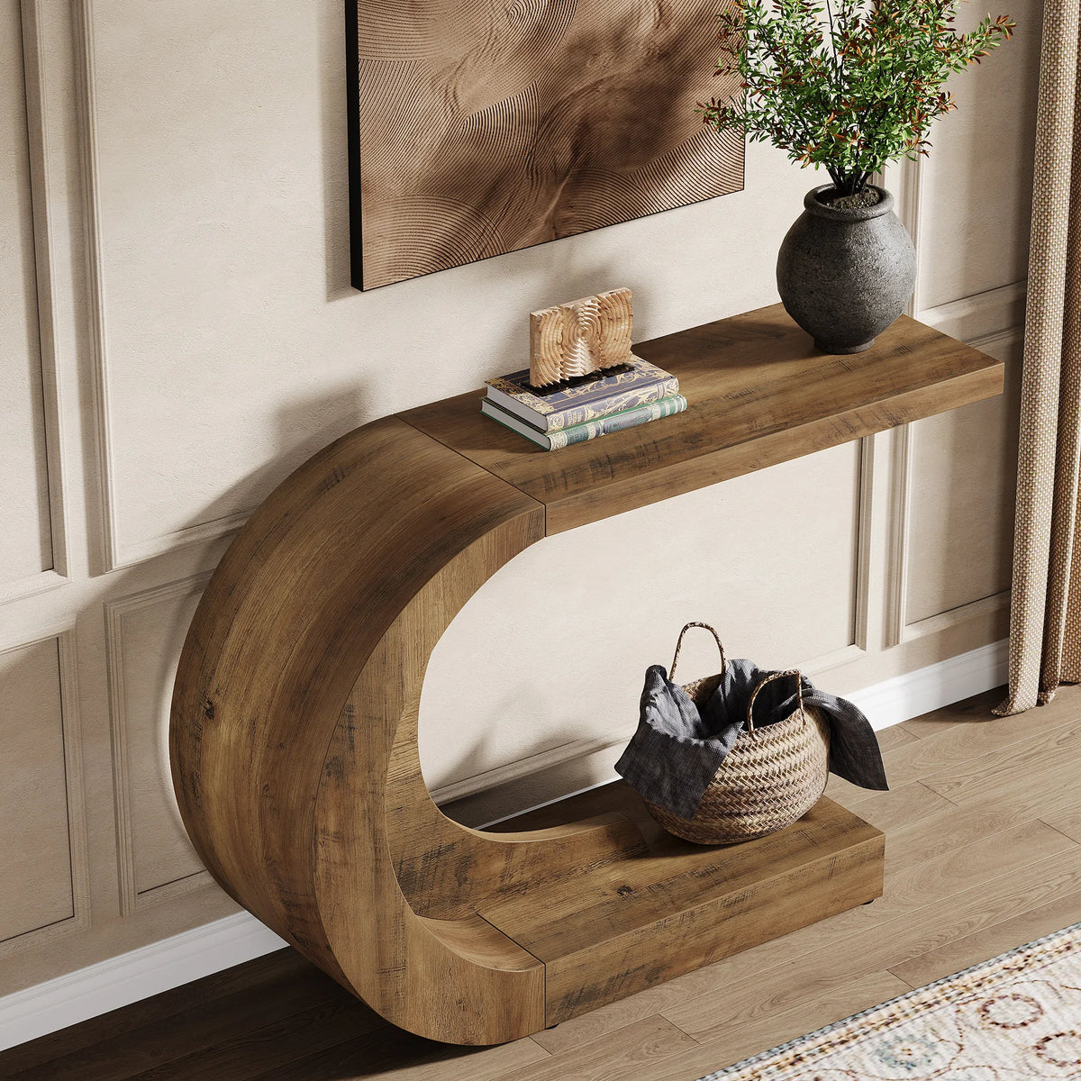 Mid-Century C-Shaped Console Table