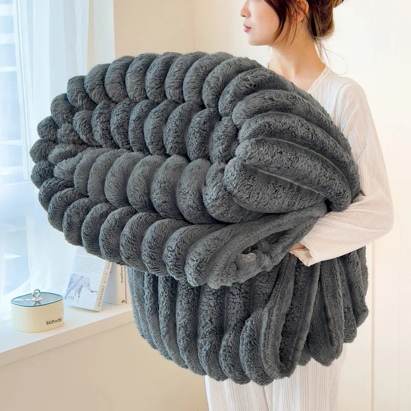 Cozy Striped Plush Throw Blanket