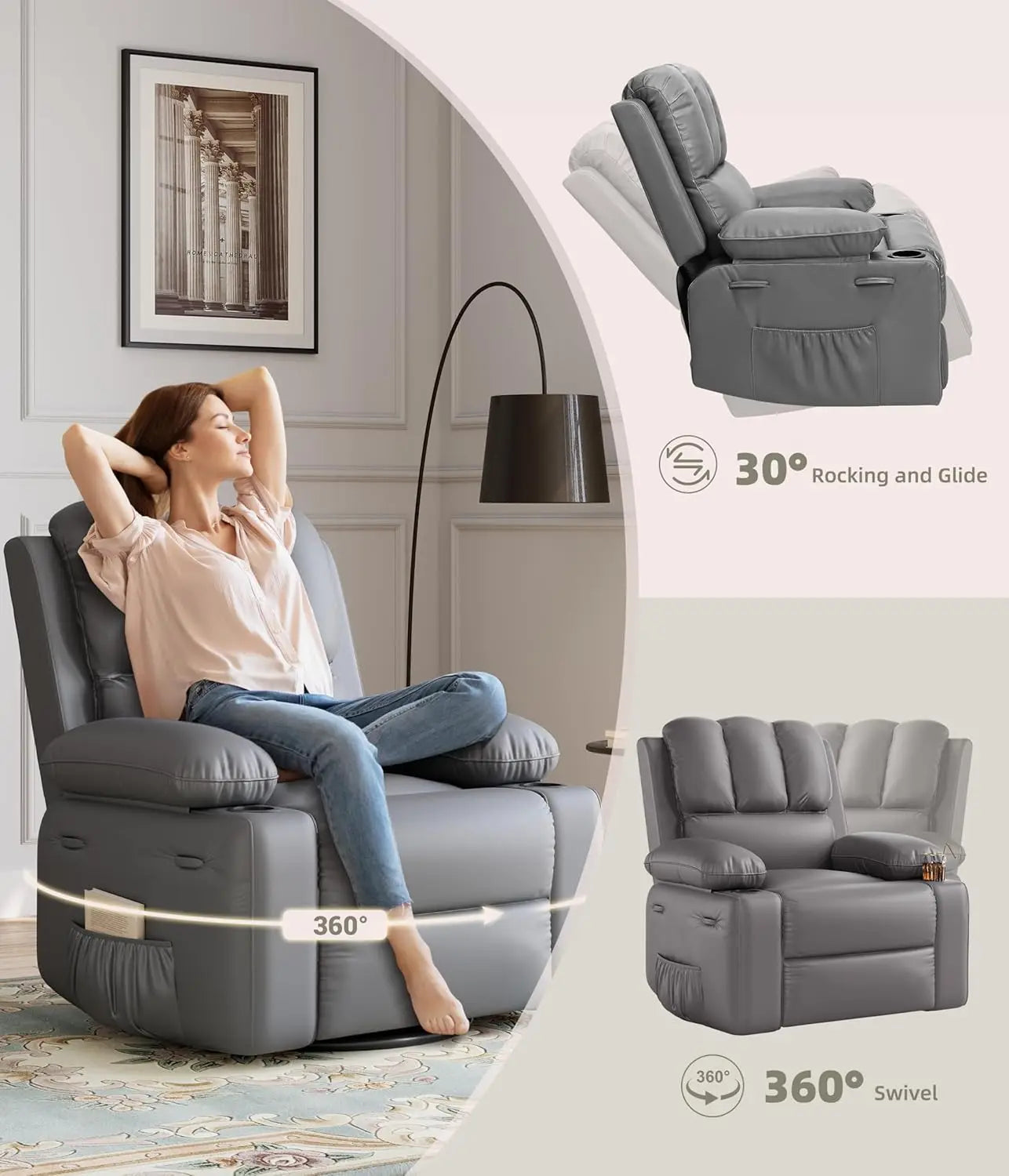 Heated Massage Swivel Recliner