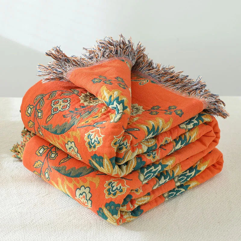 Bohemian Muslin Tassel Throw Blanket