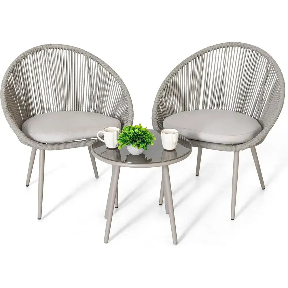 Wicker Bistro Set Light Coffee