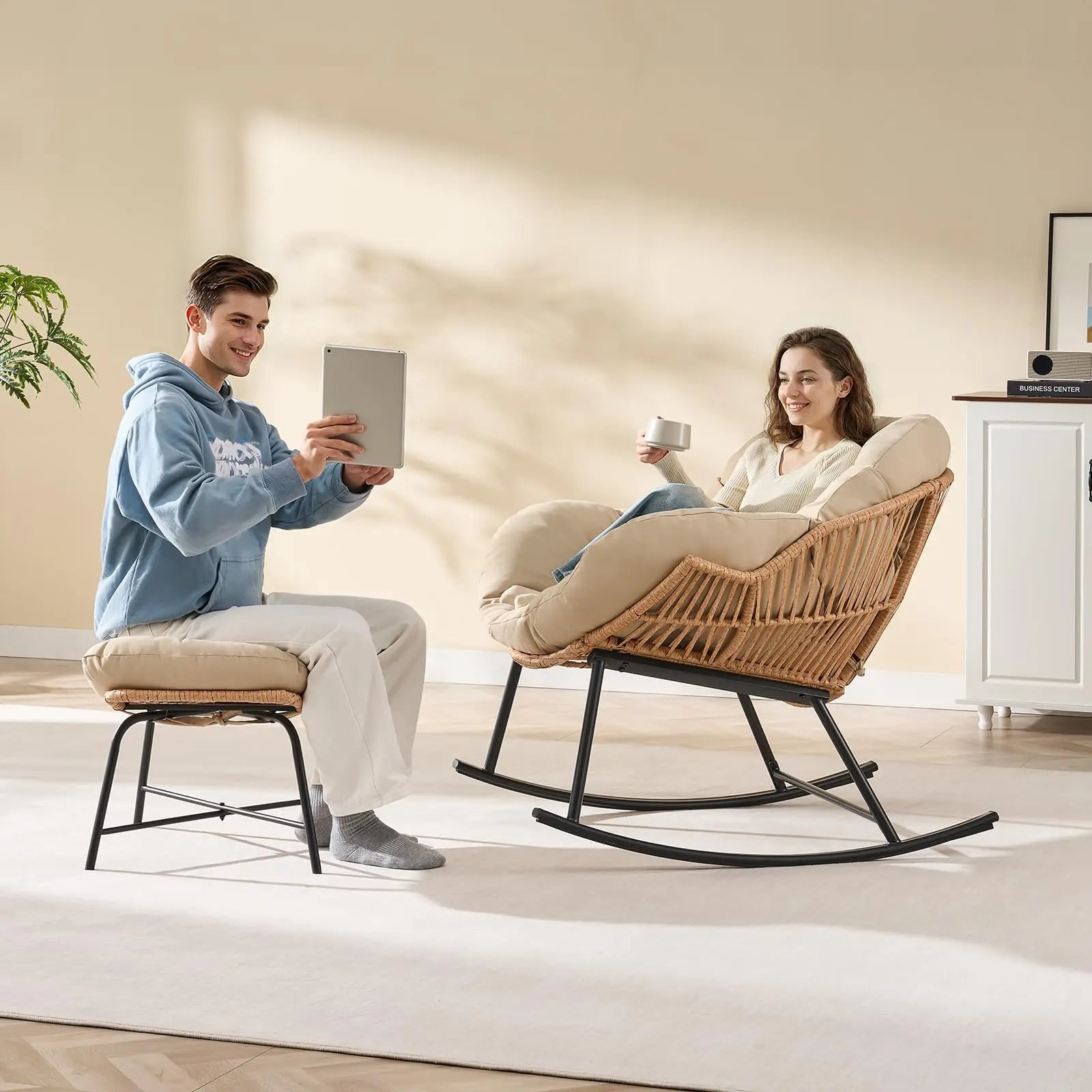 Papasan Rocker with Ottoman