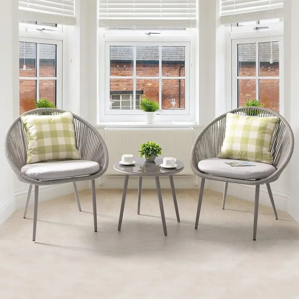 Wicker Bistro Set Light Coffee