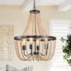 Boho Wood Bead Dimmable Chandelier